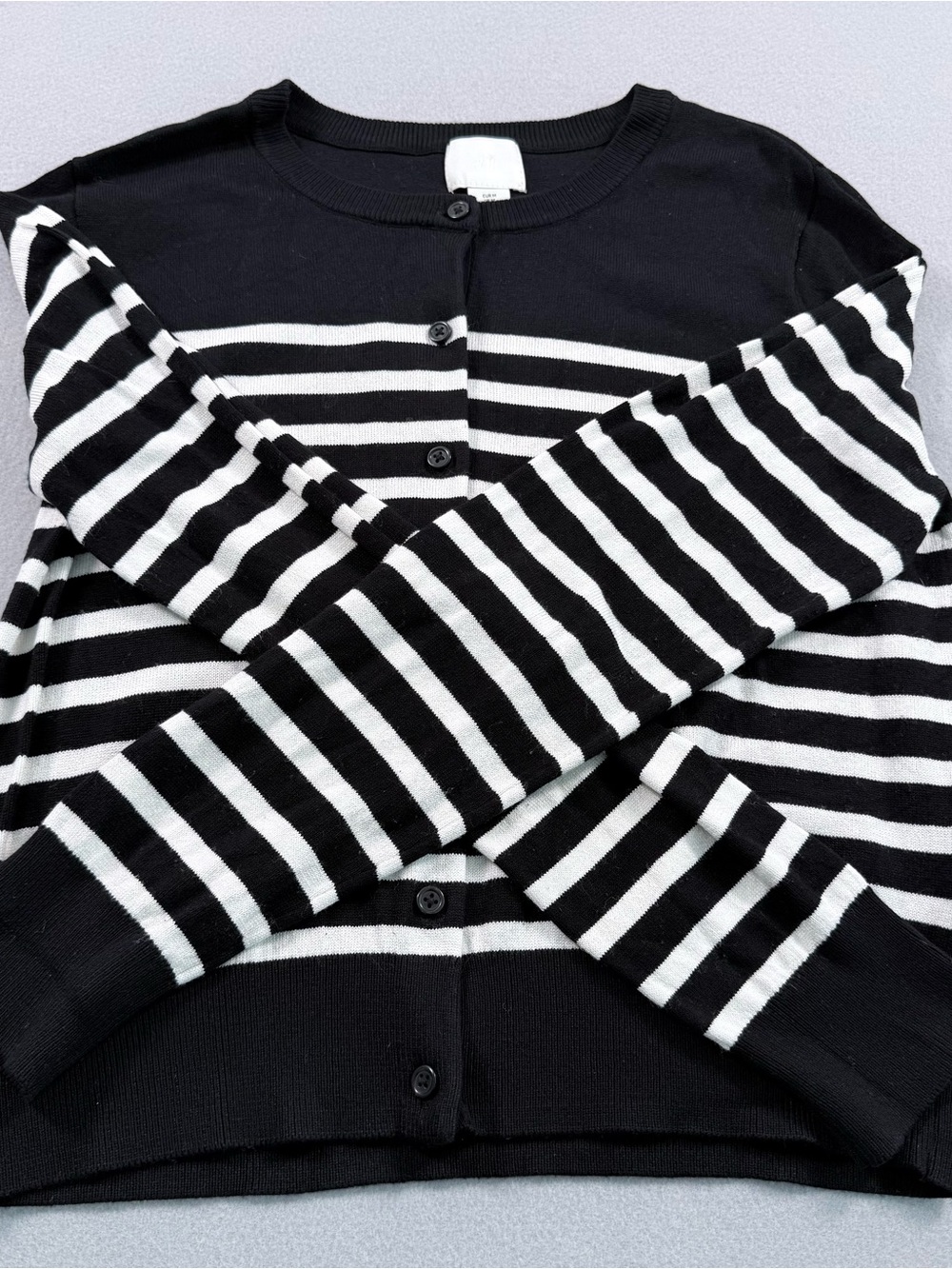 H&M Striped Cardigan Black White Button Front Size M